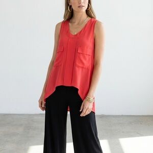 BCBGMAXAZRIA red silk asymmetrical cutout tank top - XS